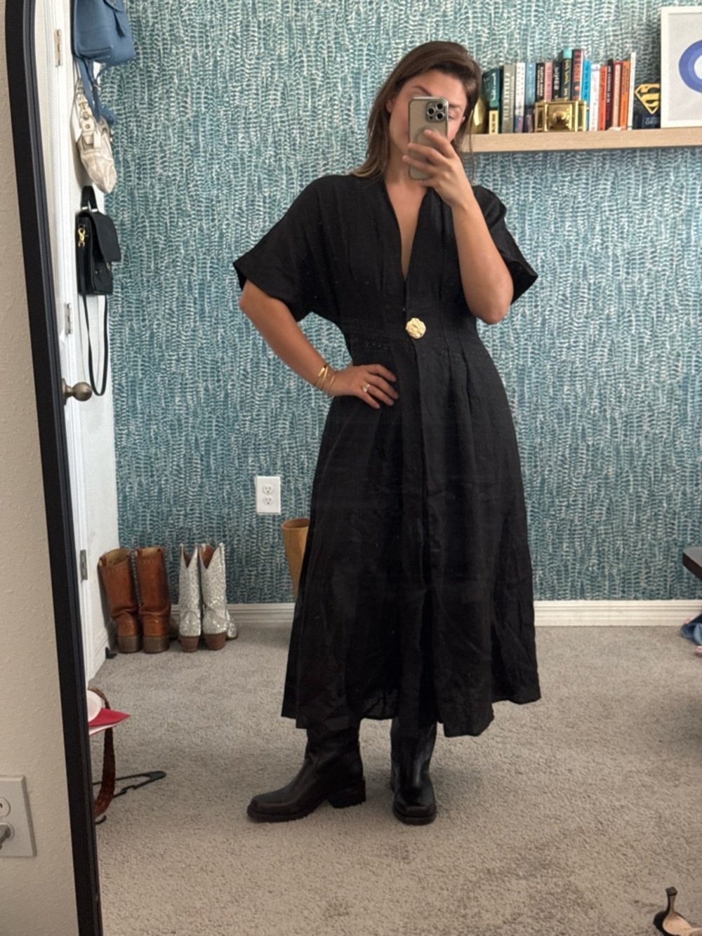 Exquise Tobie Button down Pleated Shirt Dress in Linen size Medium